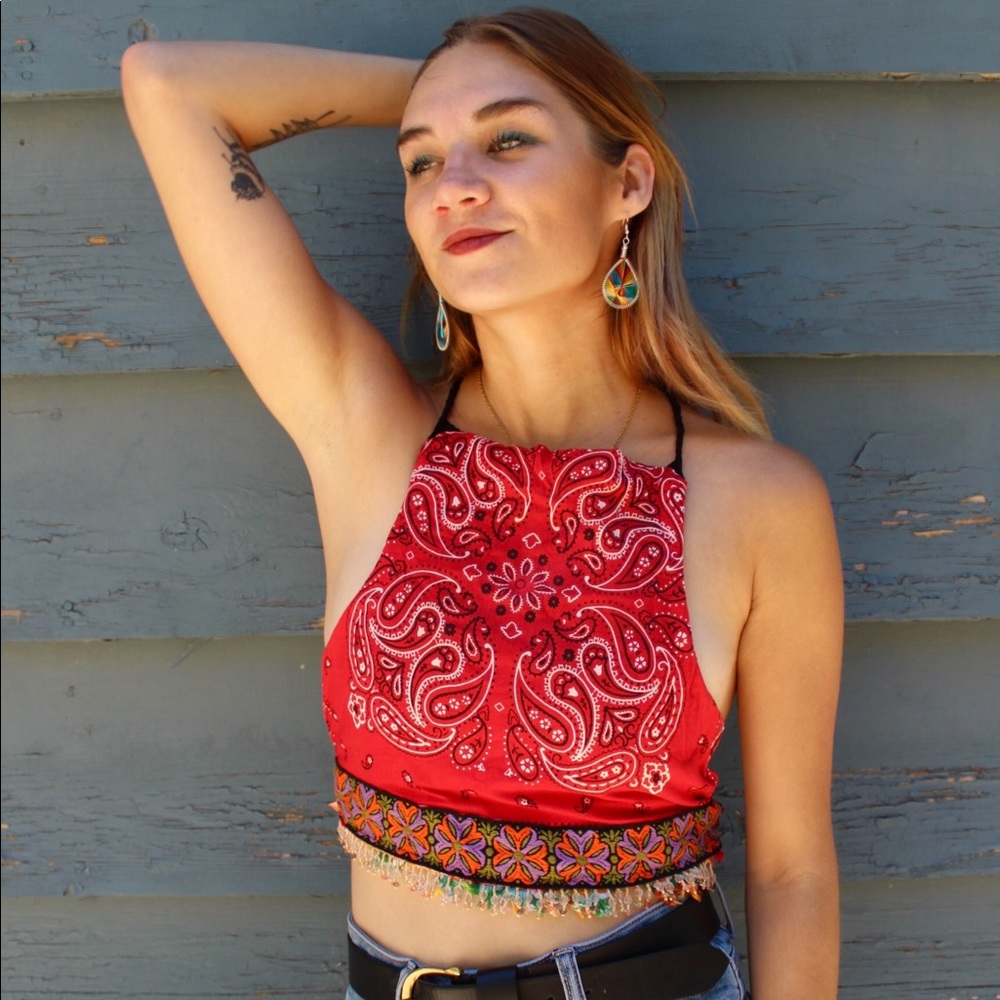 Handmade Crop Top Backless Bead Fringe REVERSIBLE